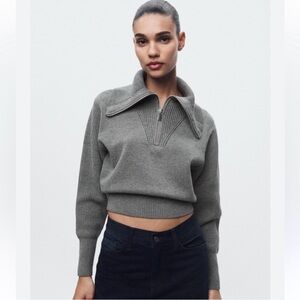Zara Gray Cowl Neck Sweater cropped size S - New